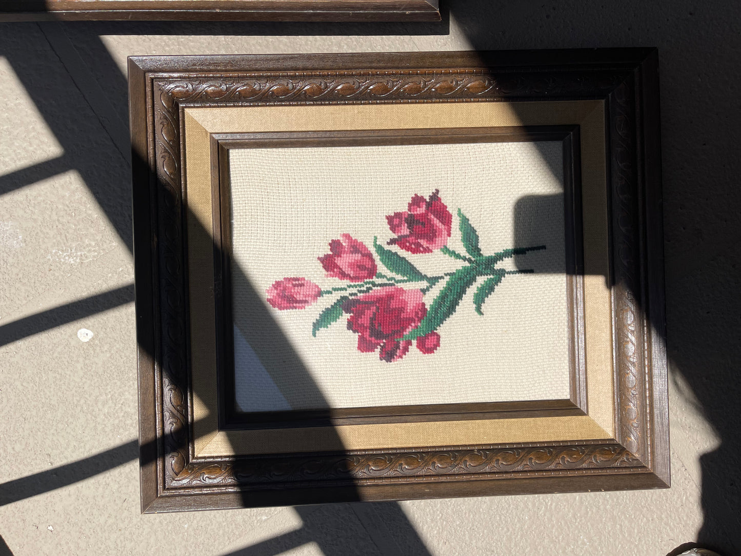 Vintage Framed Floral Embroidery Set