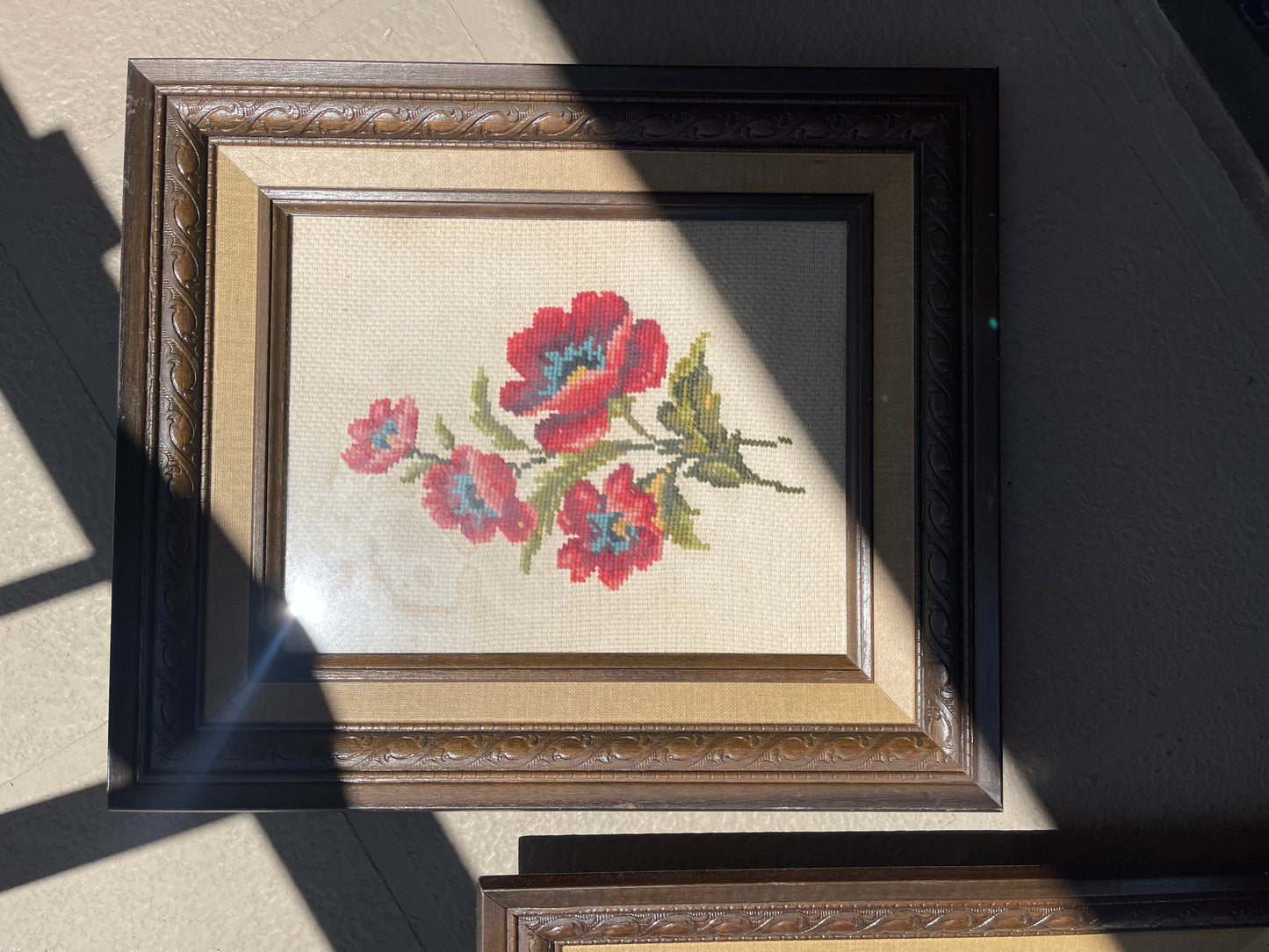 Vintage Framed Floral Embroidery Set