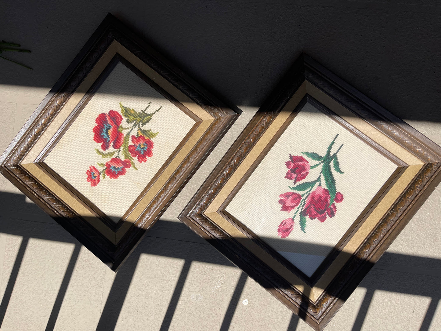 Vintage Framed Floral Embroidery Set