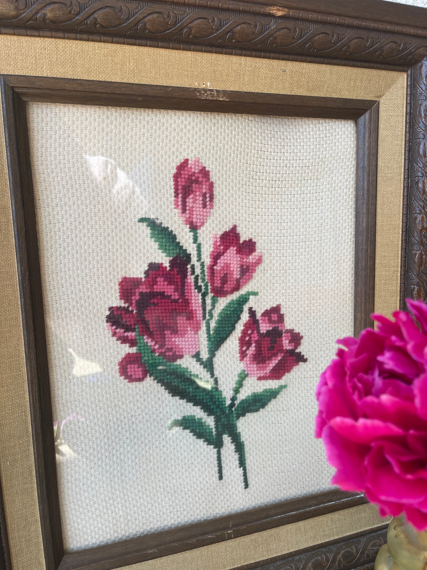 Vintage Framed Floral Embroidery Set