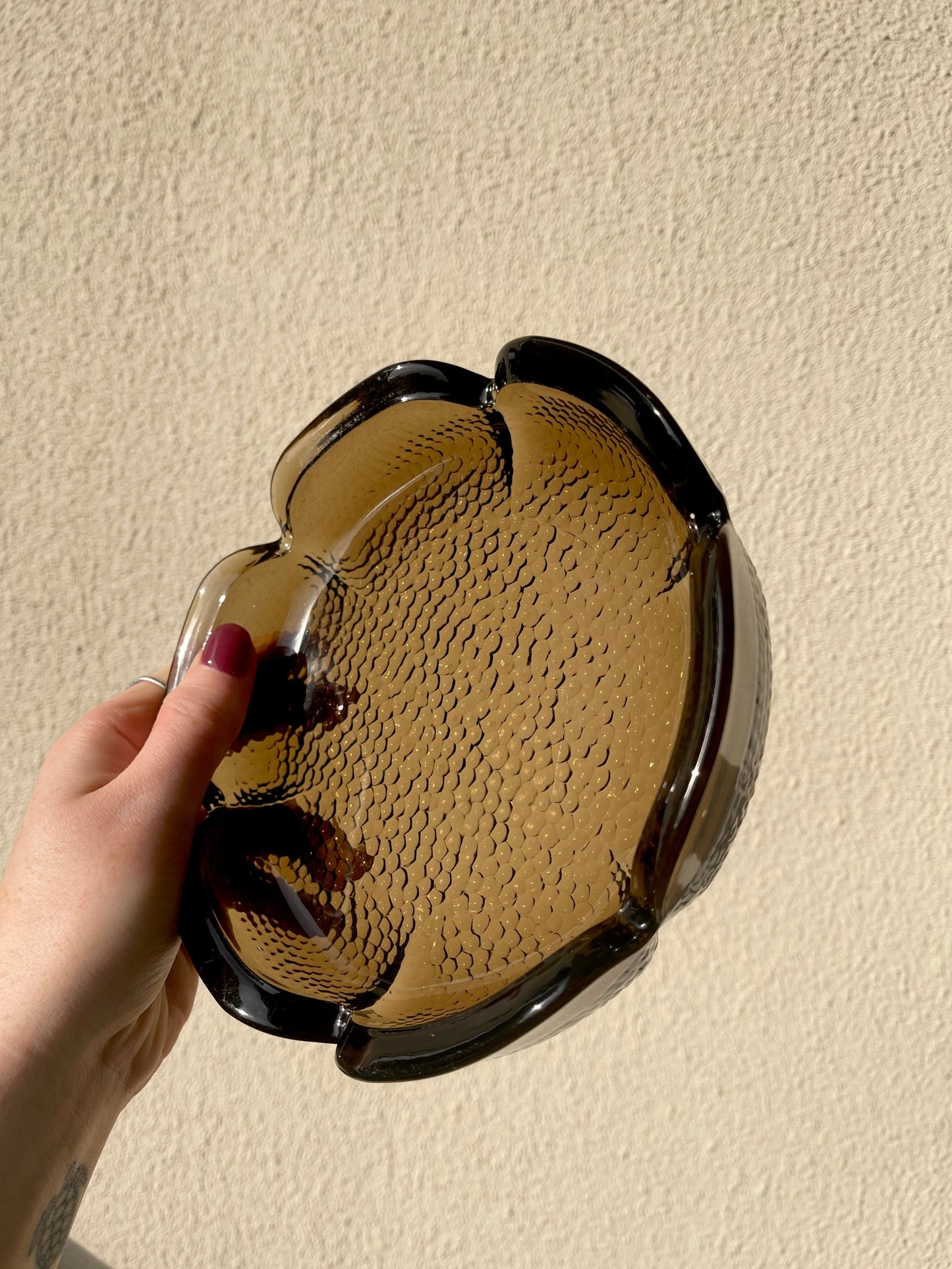 Brown Hammered Glass Ashtray Catchall