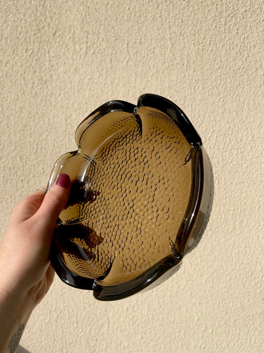 Brown Hammered Glass Ashtray Catchall