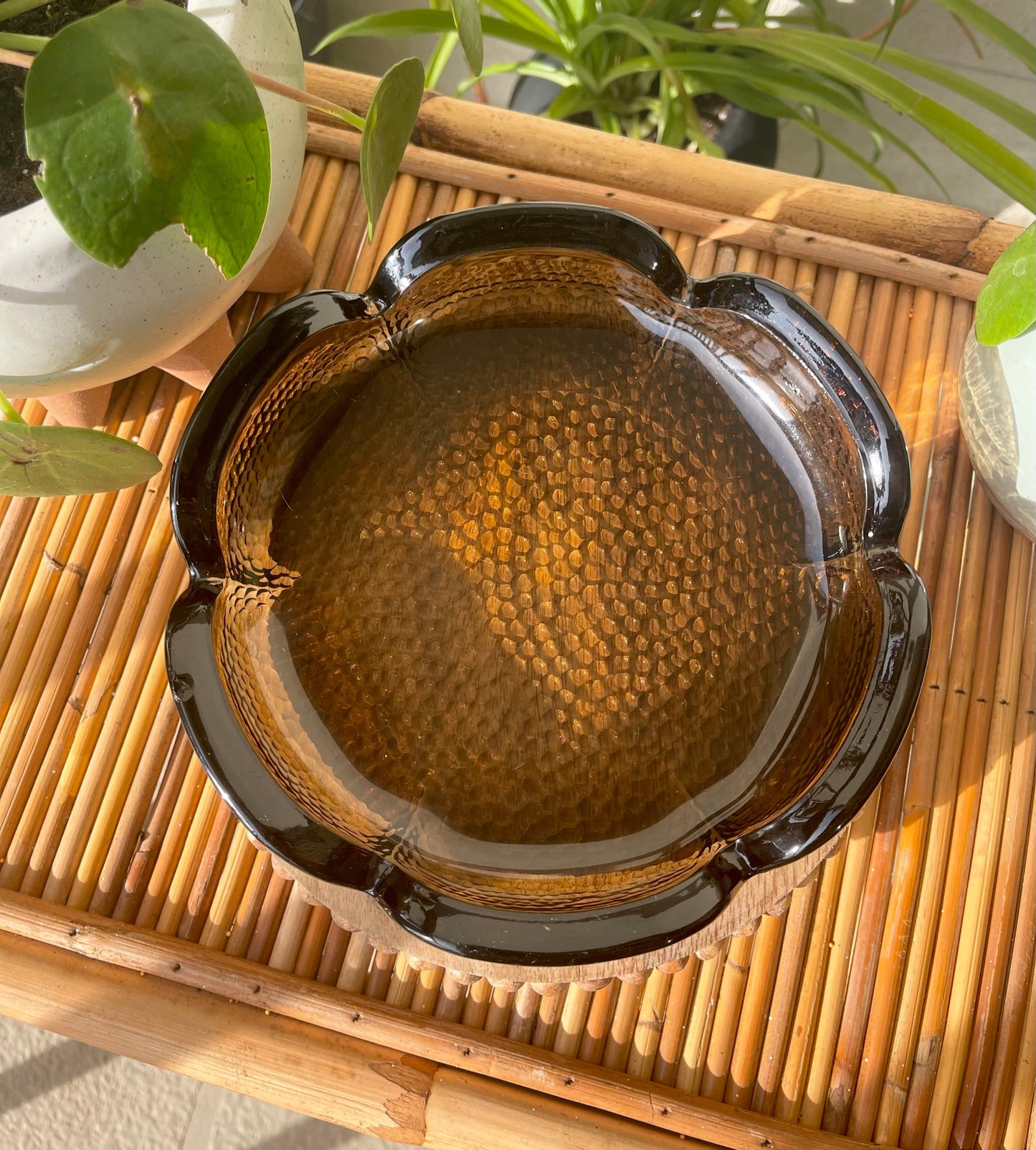 Brown Hammered Glass Ashtray Catchall