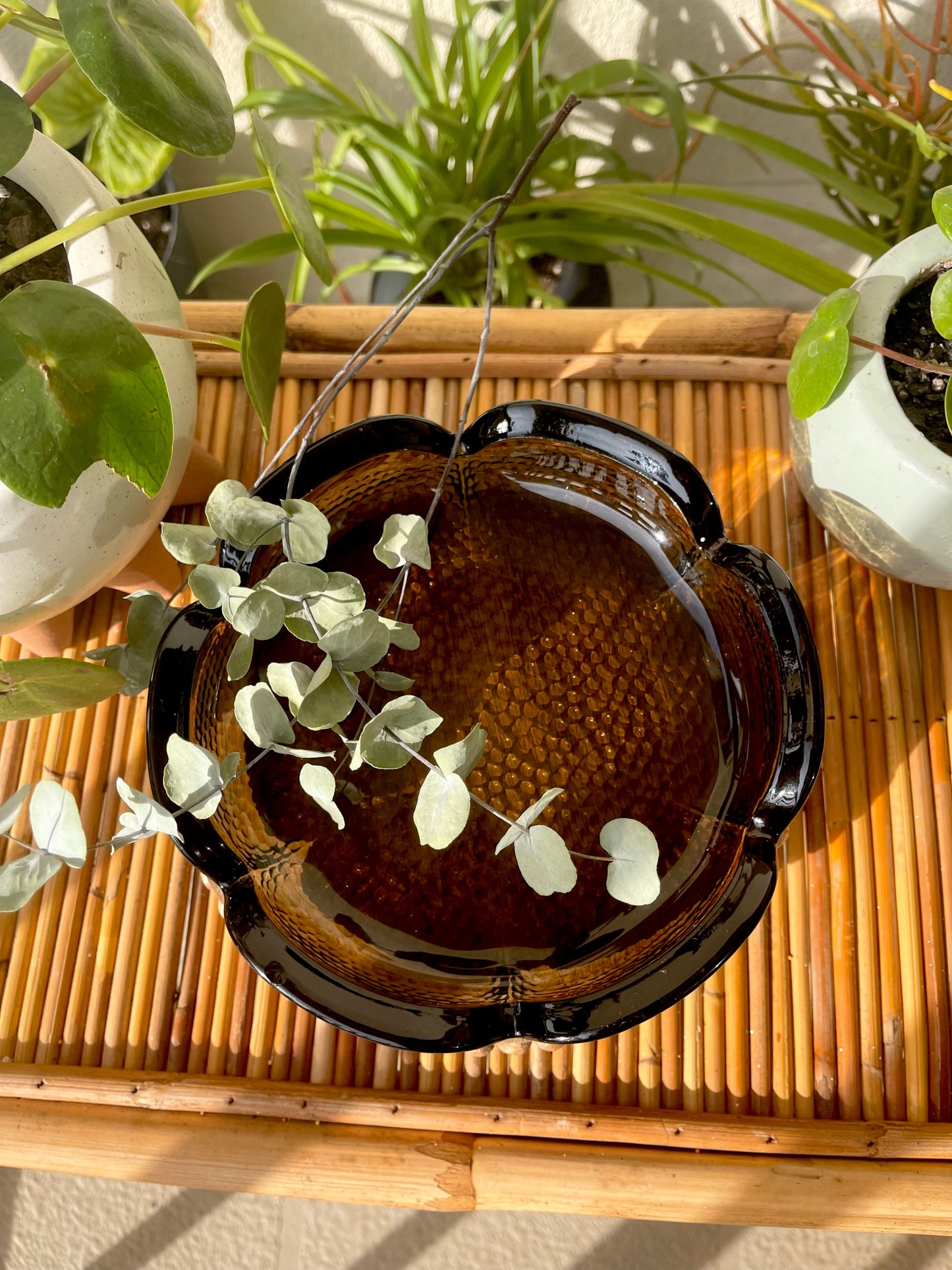 Brown Hammered Glass Ashtray Catchall