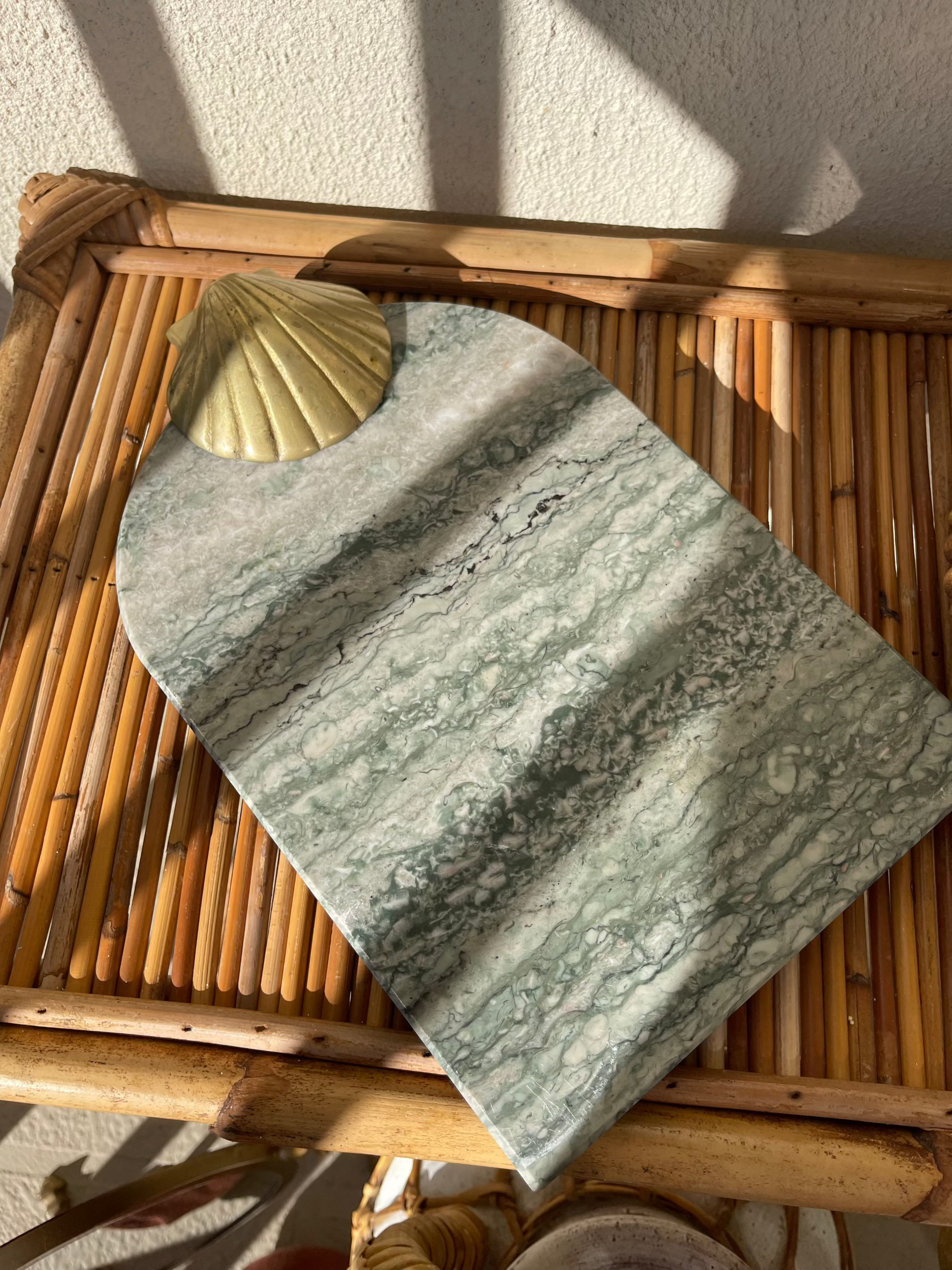 Green marble and brass tray