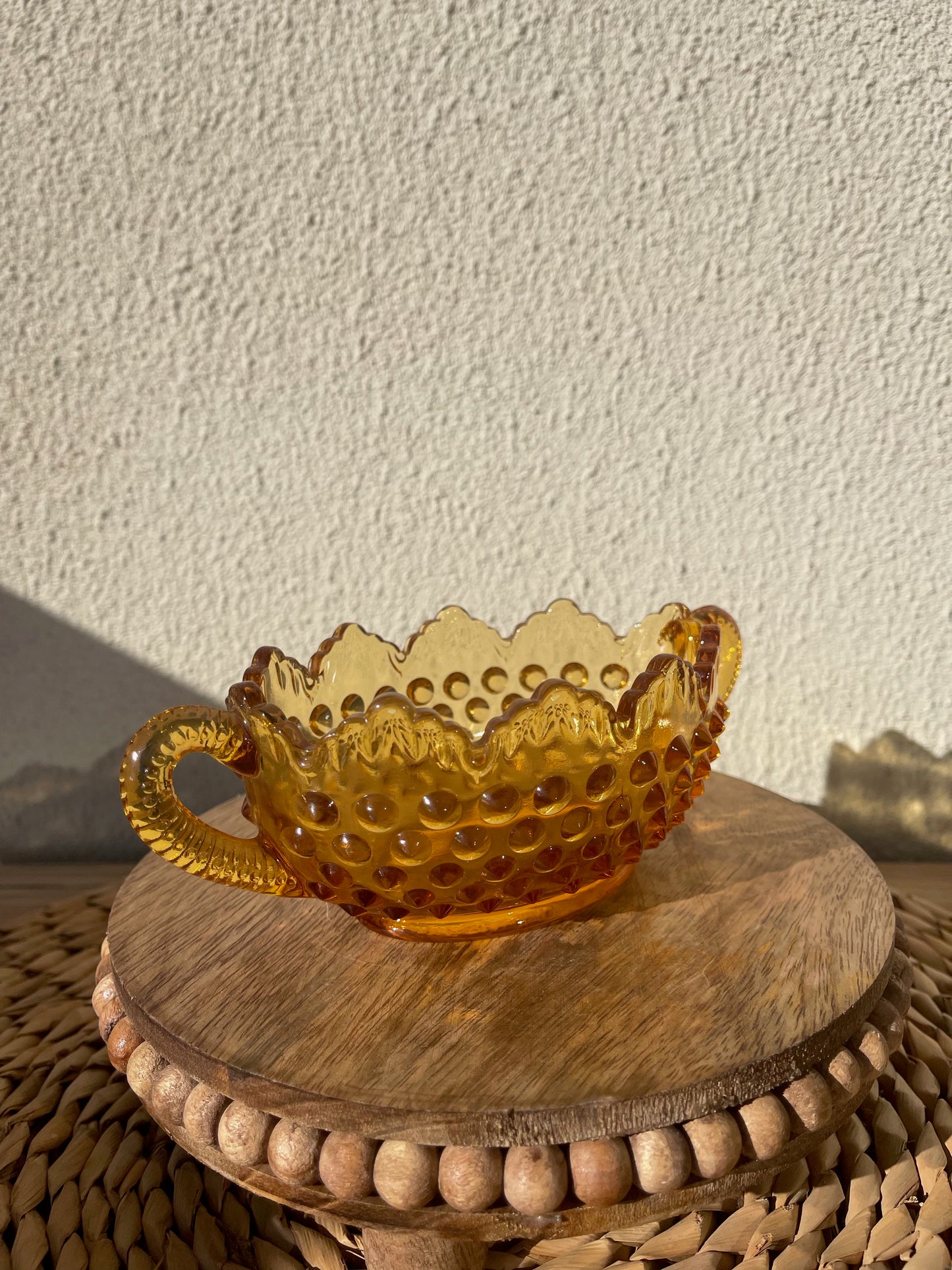 Vintage Fenton Amber Hobail Candy Dish