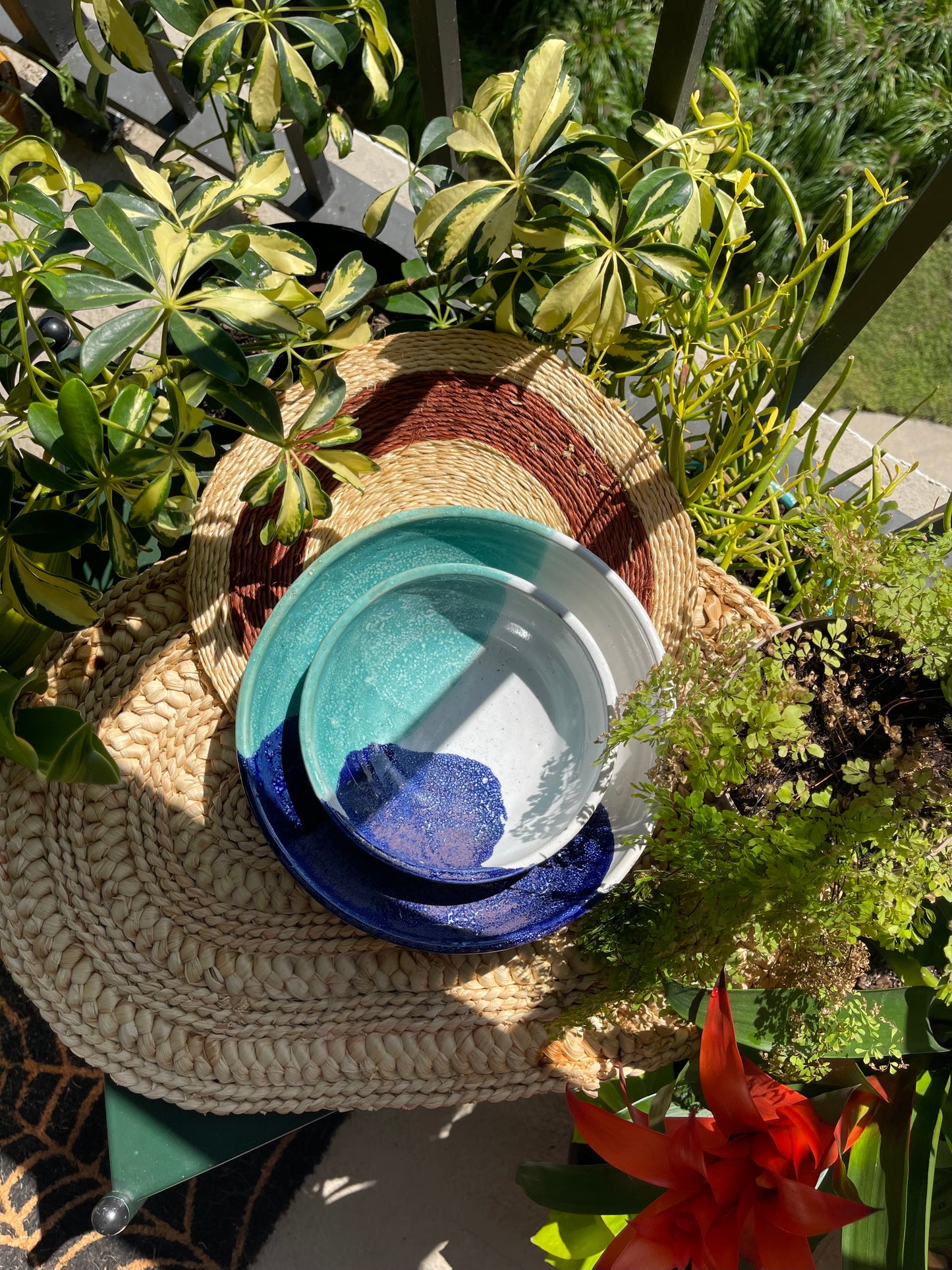 Blue Abstract Pottery Chip & Dip Bowl