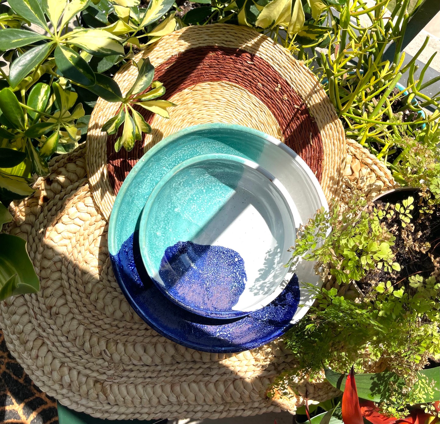 Blue Abstract Pottery Chip & Dip Bowl