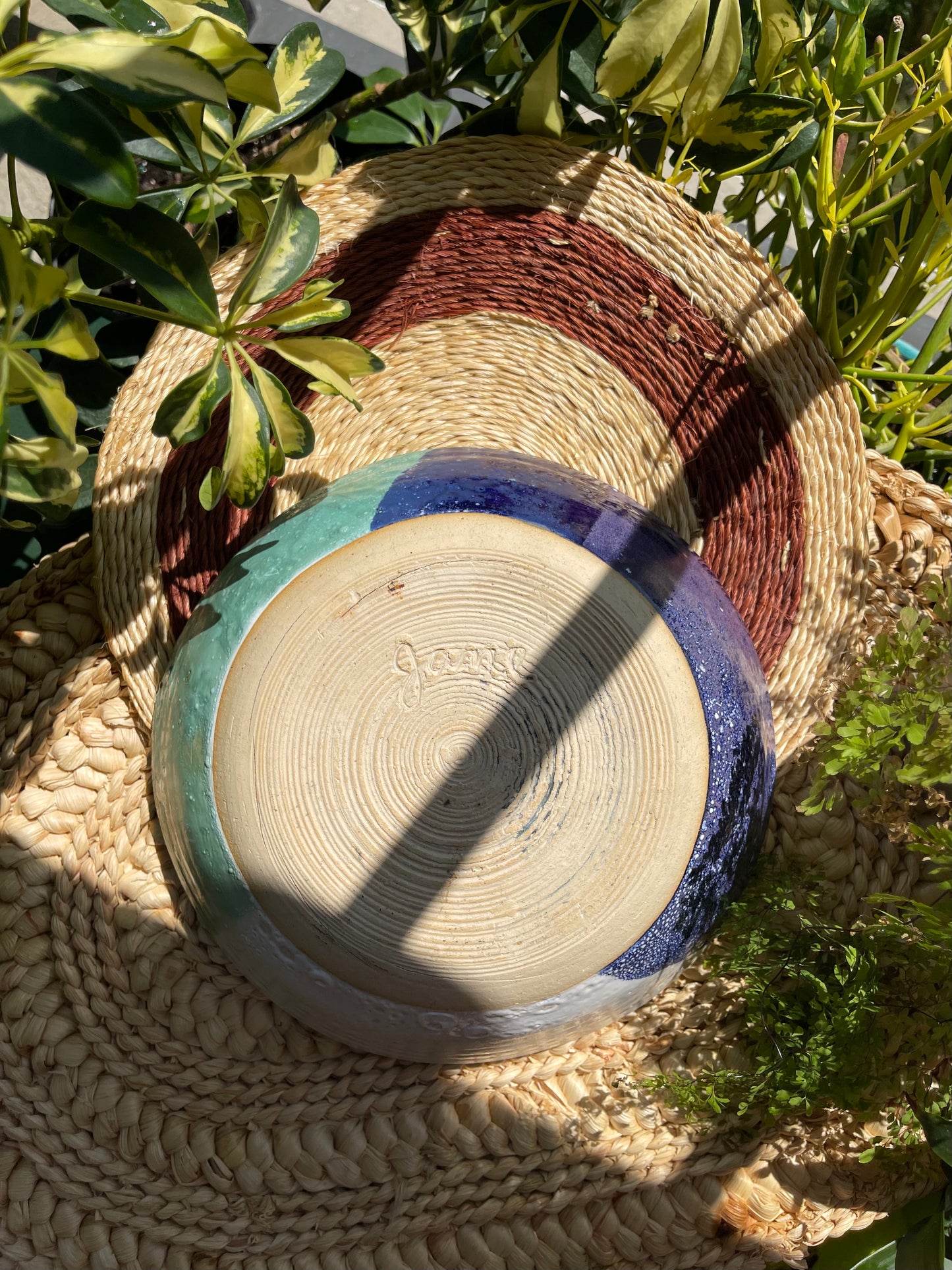 Blue Abstract Pottery Chip & Dip Bowl