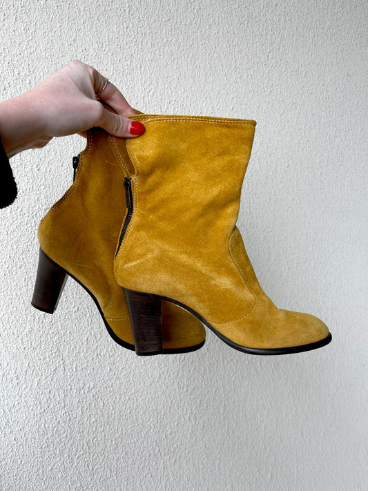 Italian Suede Mustard Yellow Booties