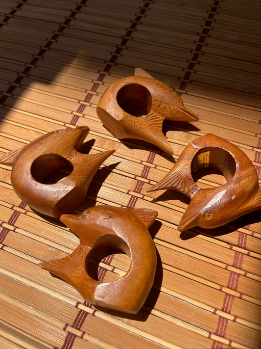 Vintage Hand Carved Dolphin Napkin Ring Set