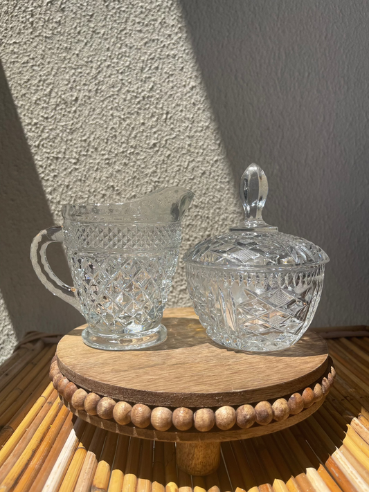 Vintage crystal glass cream and sugar