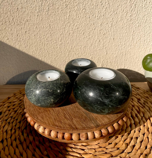 Vintage green granite Marble Candle holder set