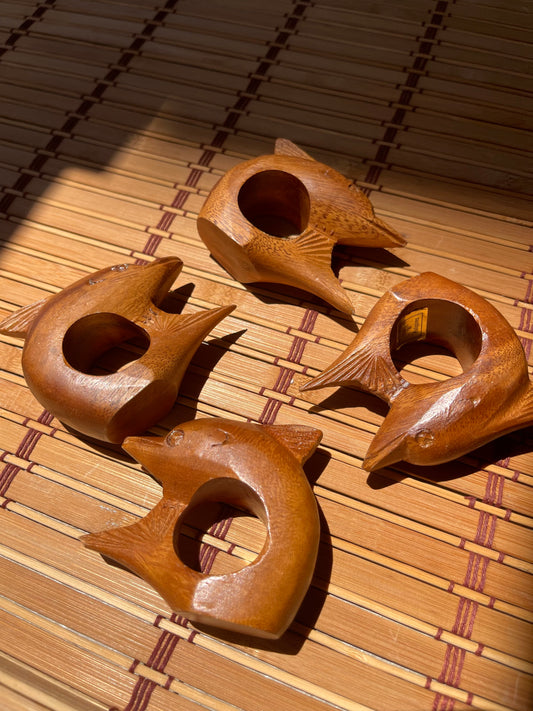 Vintage Carved Wood Dolphin Napkin Rings