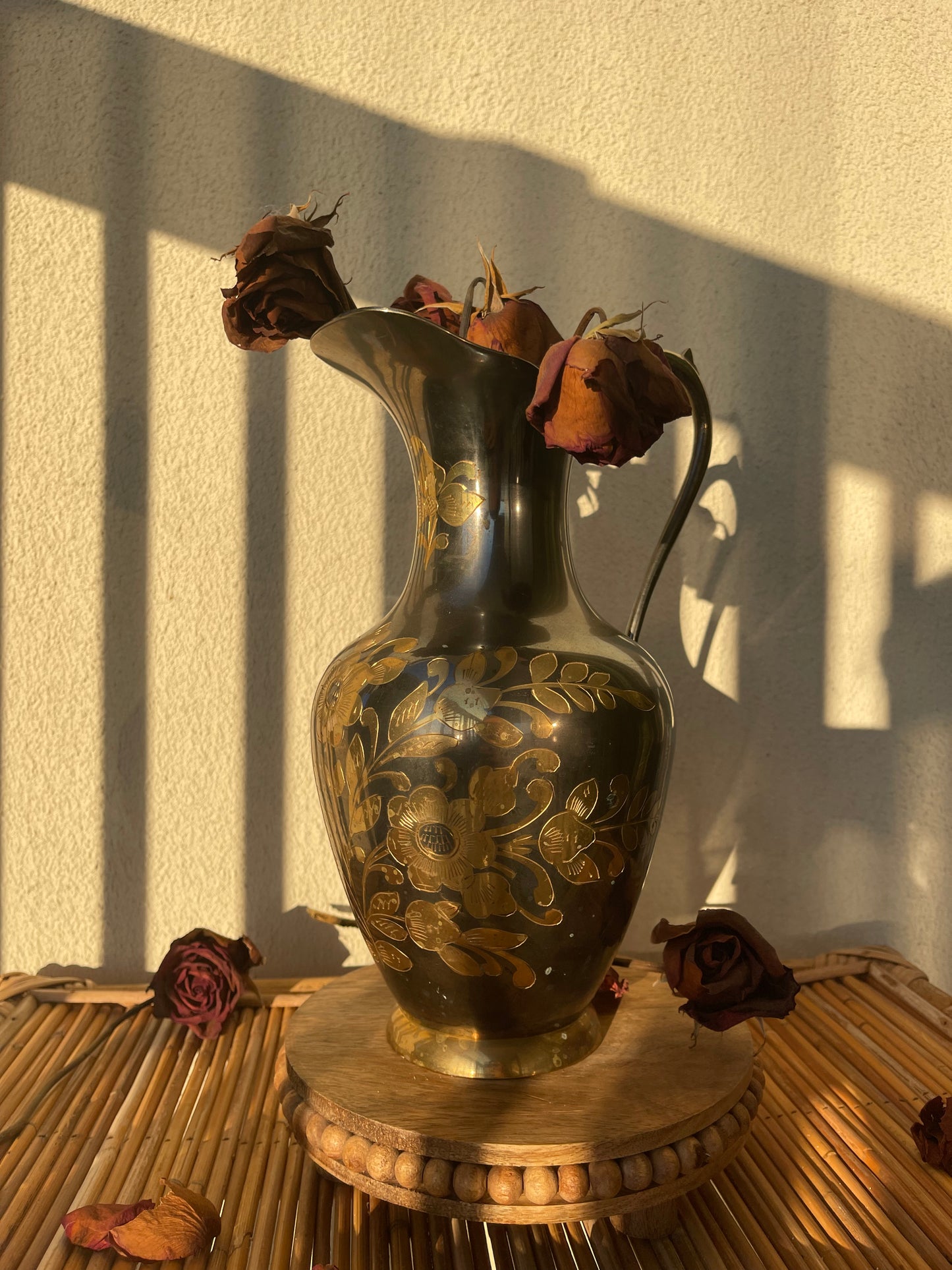 Vintage Silver & Brass Etched Pitcher