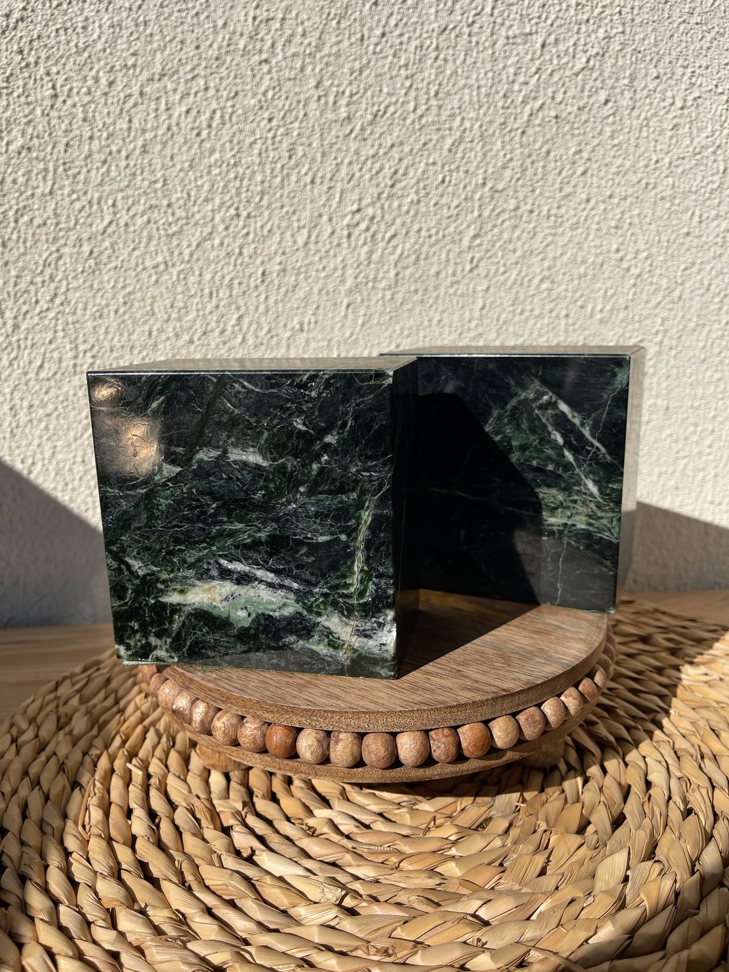 Vintage Green Granite Block Bookends