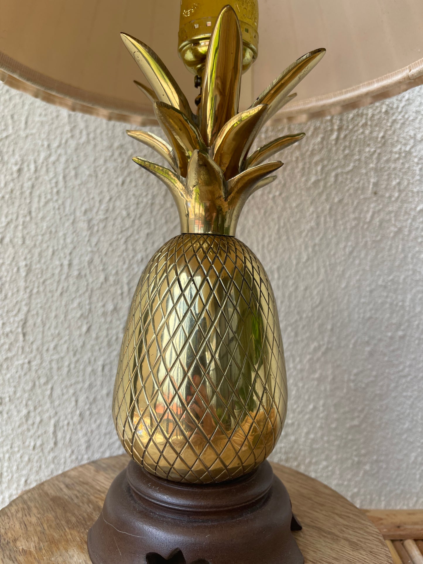 Vintage Brass Pineapple Lamp with Scallop Shade