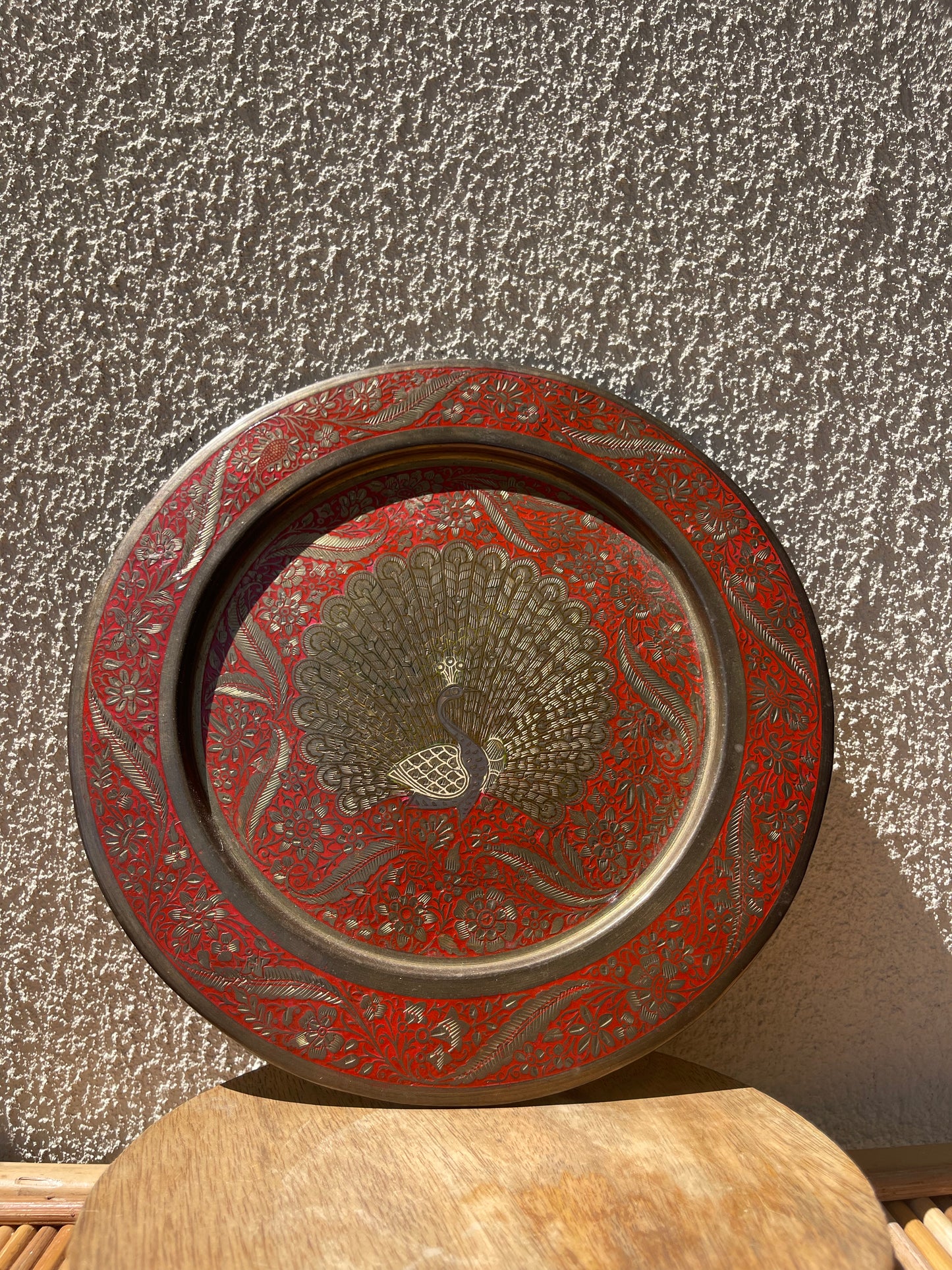 Vintage Brass Peacock Plate