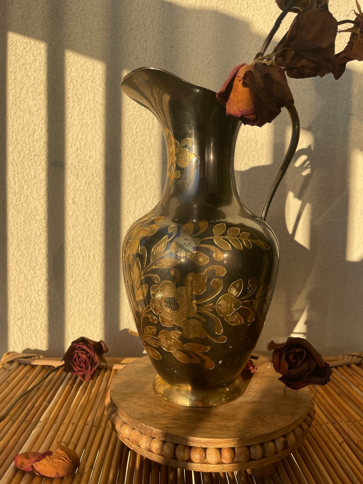 Vintage Silver & Brass Etched Pitcher