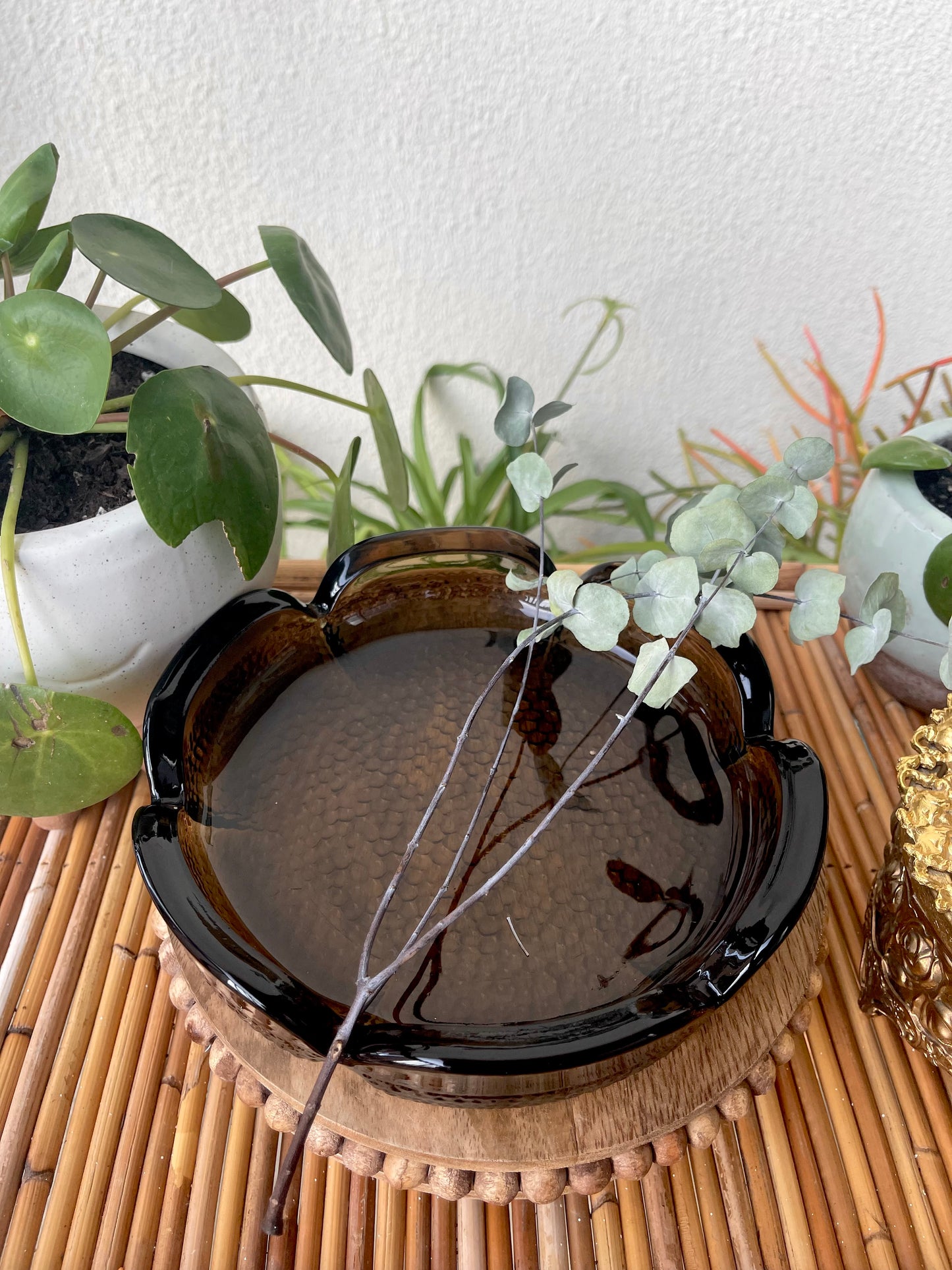 Vintage Blenko Brown Glass Floral Ashtray Dish