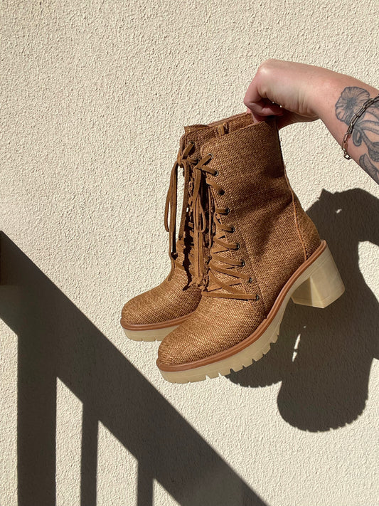 Women’s 7 Burlap Block Heel Boots