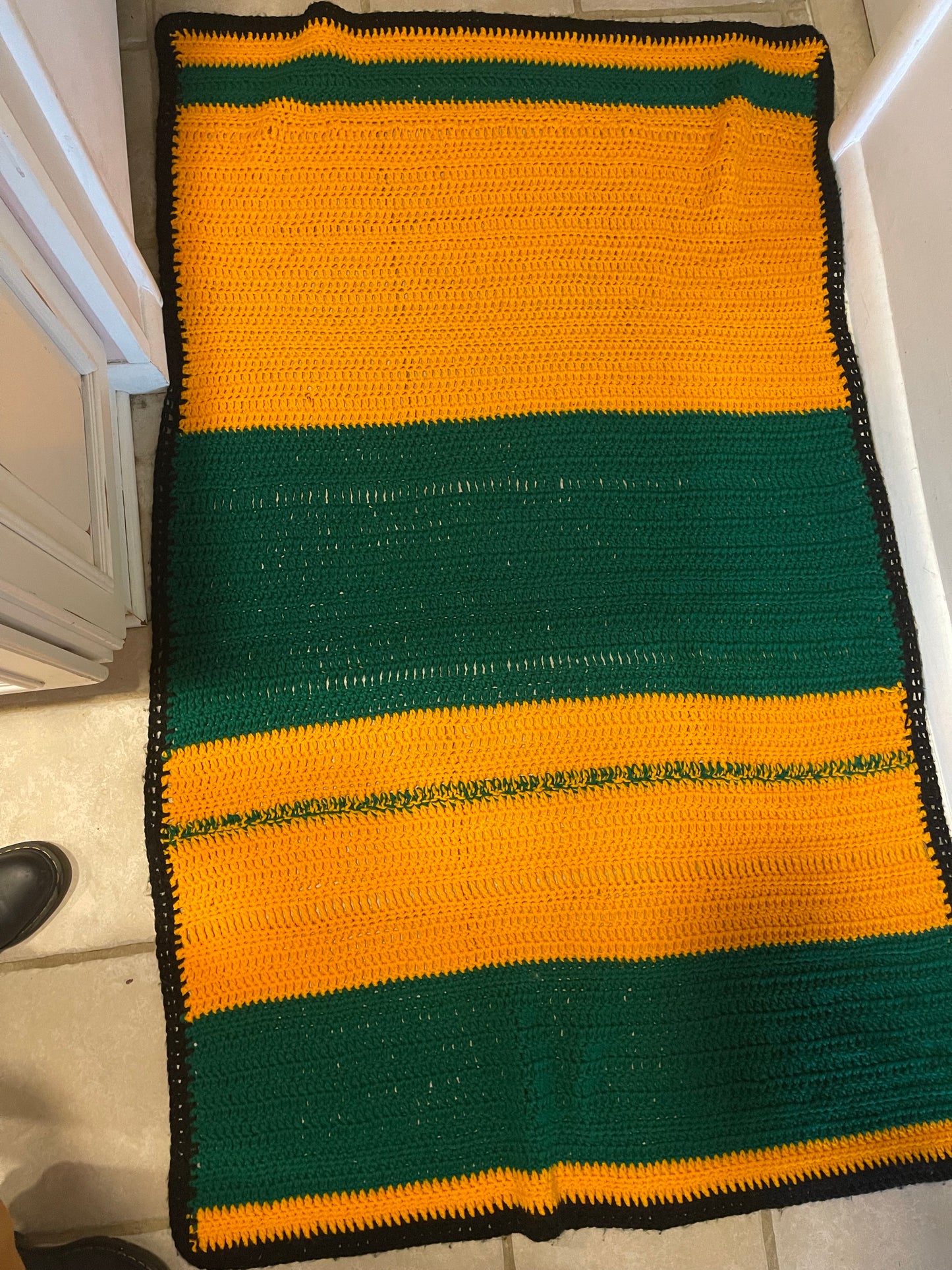 Handmade Green, Yellow & Black Afghan Throw