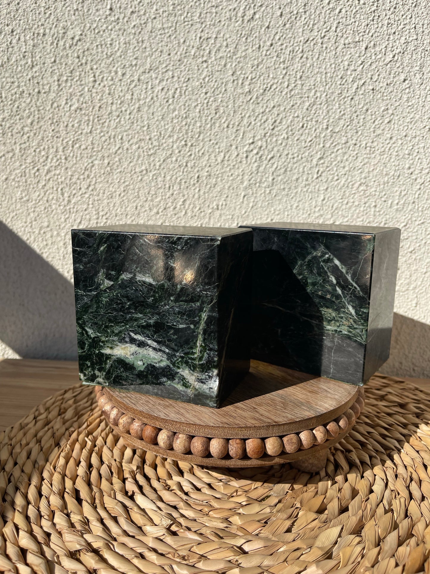 Vintage Green Granite Block Bookends