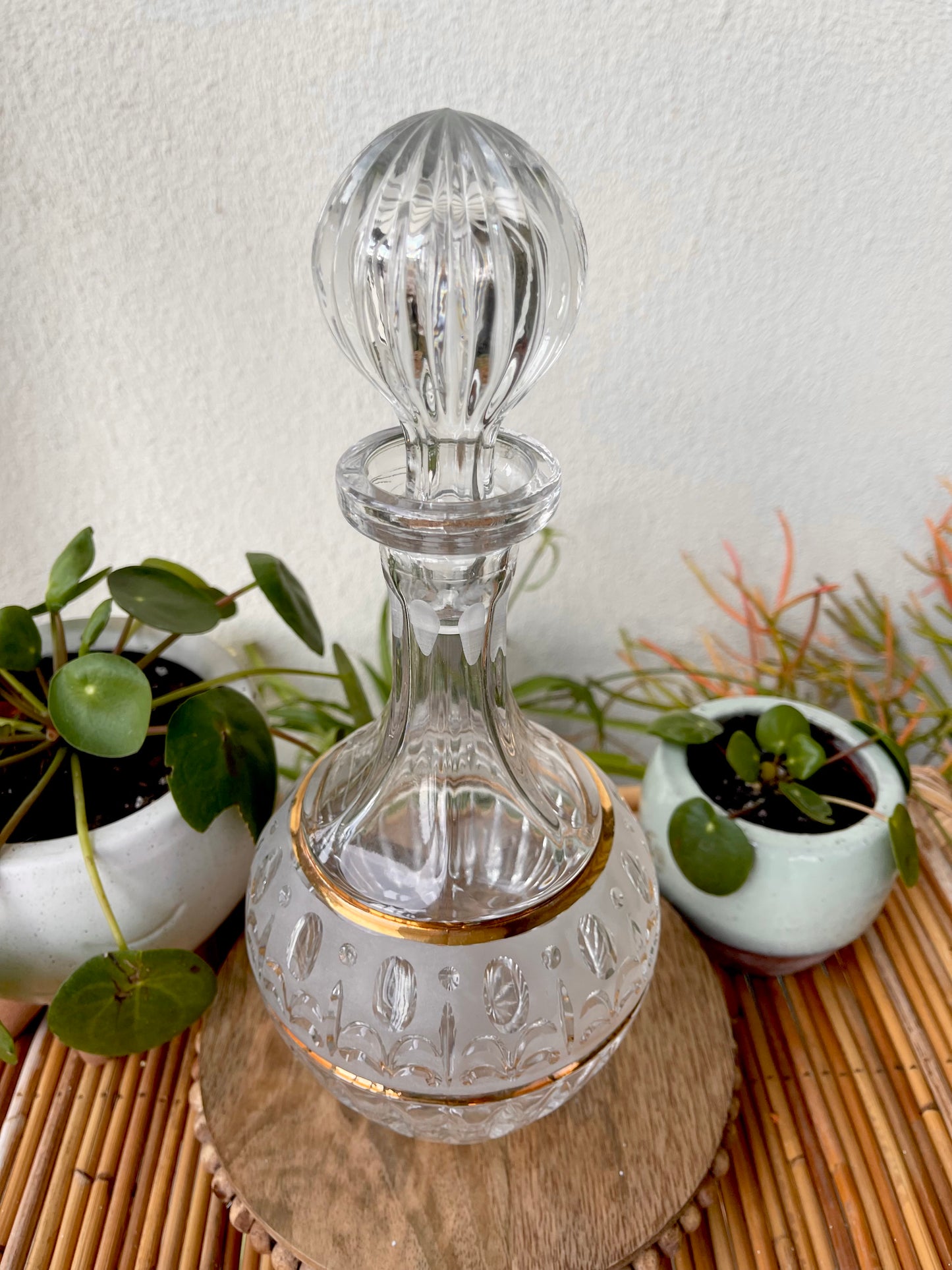 Vintage Glass & Gold Etched Decanter