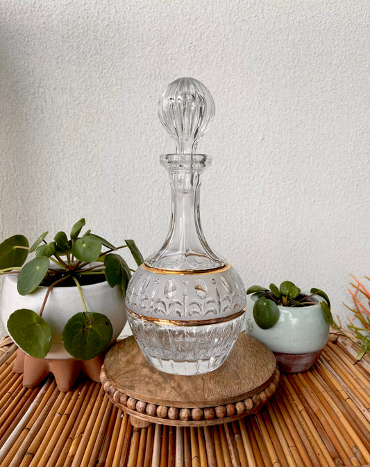 Vintage Glass & Gold Etched Decanter