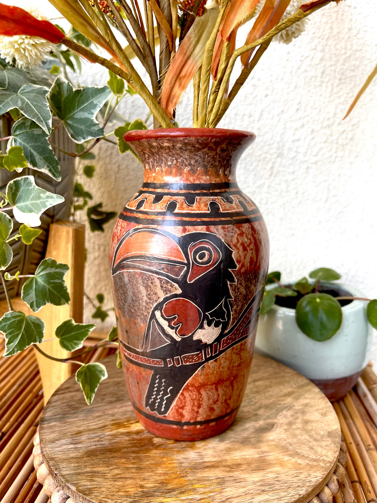 Clay Hand Painted Toucan Vase