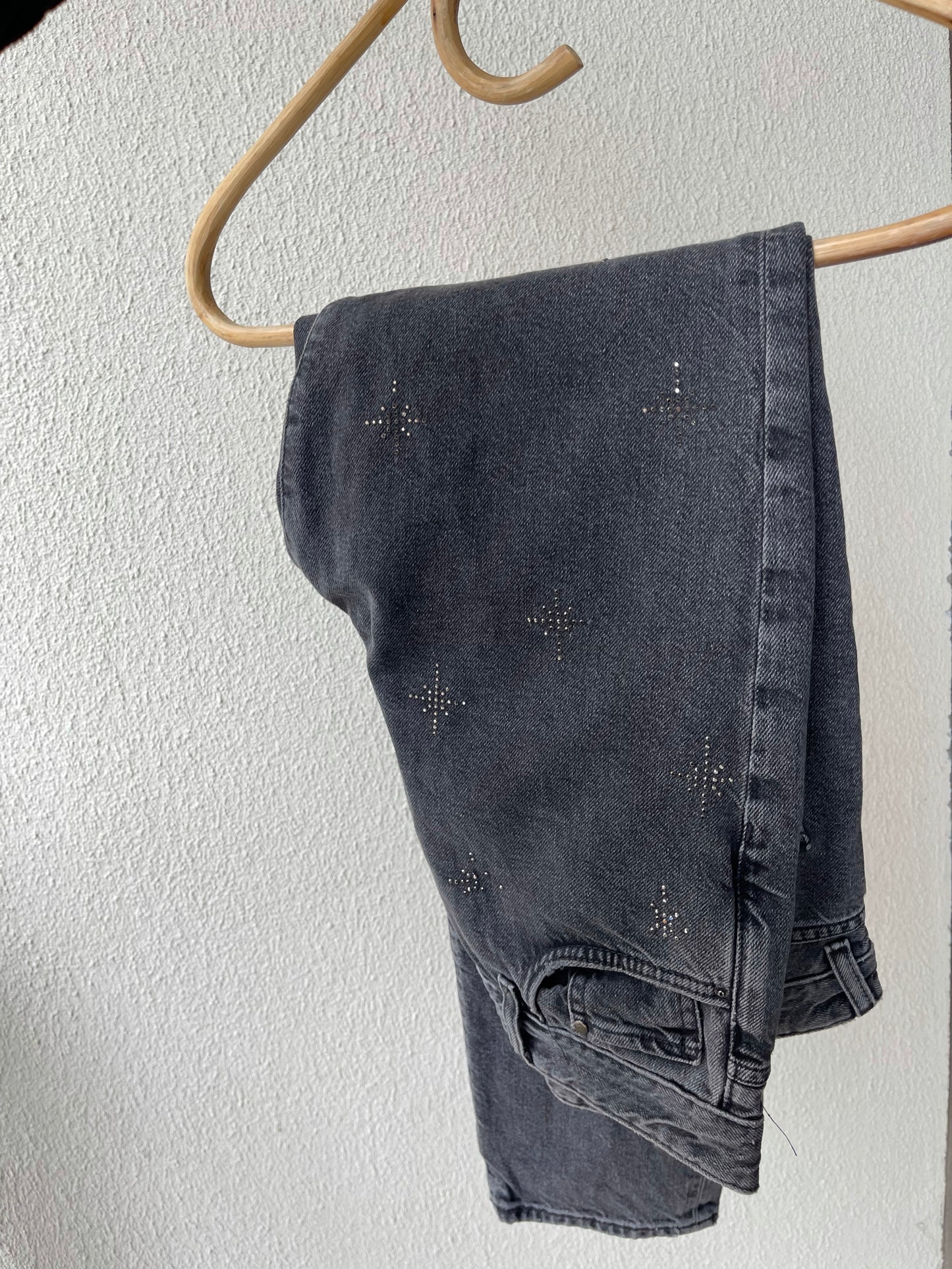 Vintage Style High Waist Black Denim Stud Jeans 28