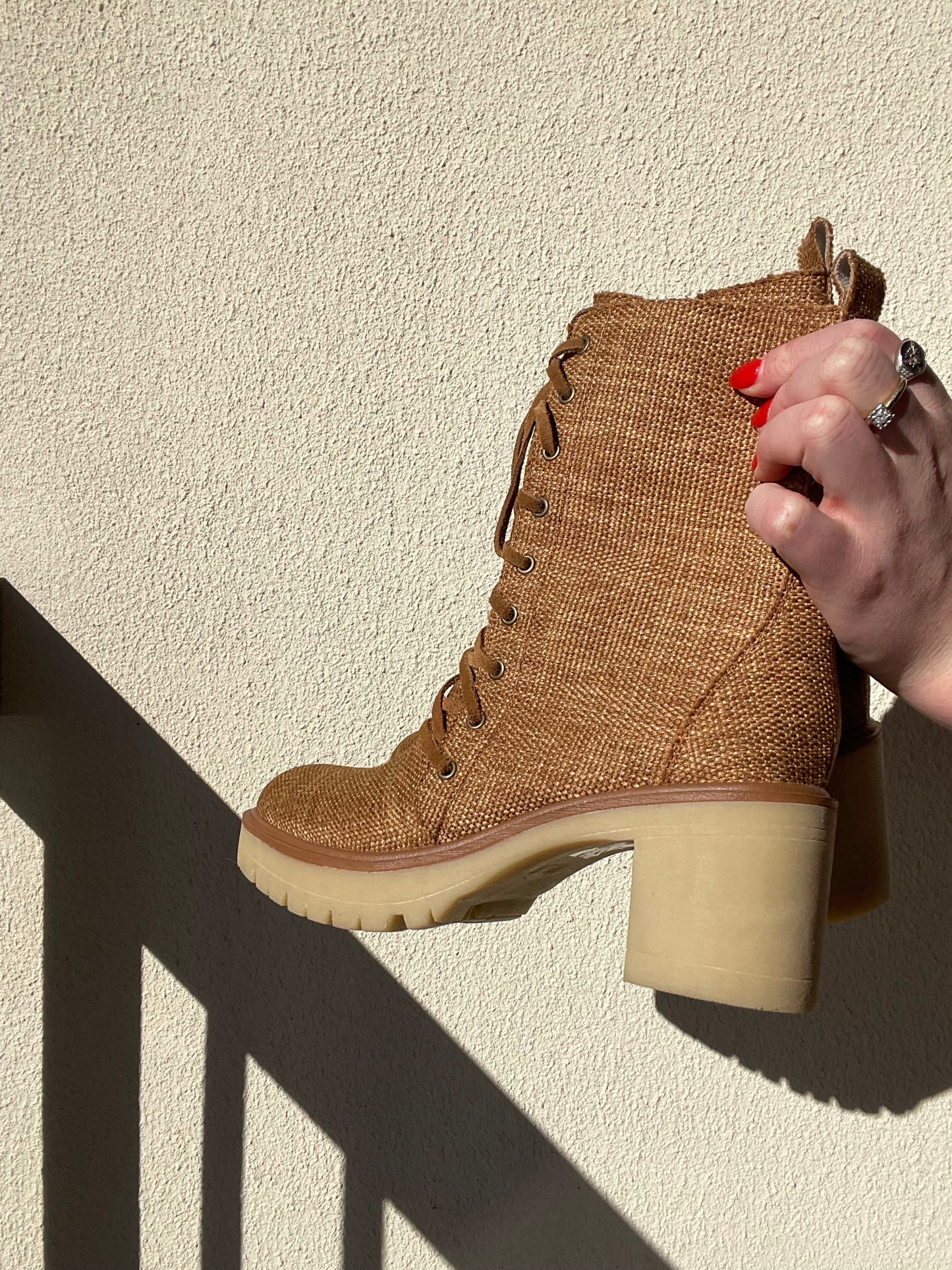 Women’s 7 Burlap Block Heel Boots