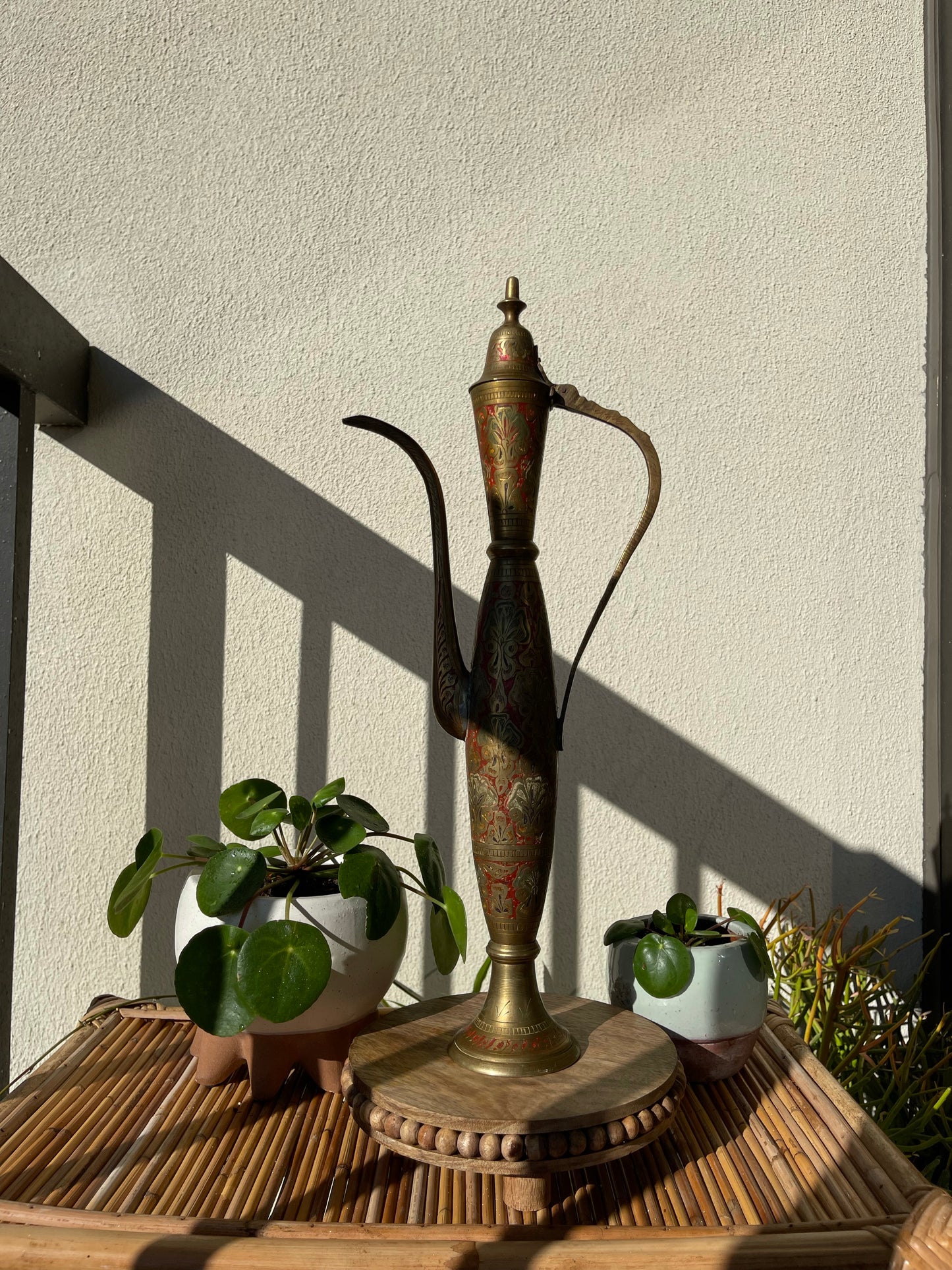 Vintage Tall Brass Aftaba Pitcher