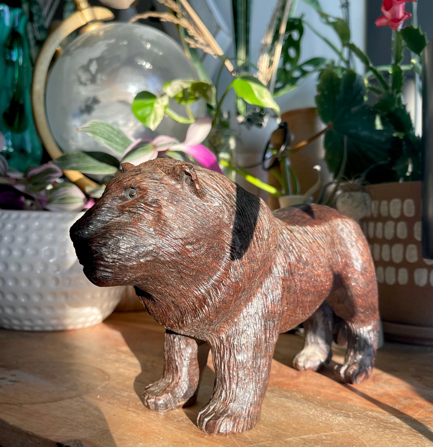 Vintage Hand Carved Solid Wood Lion