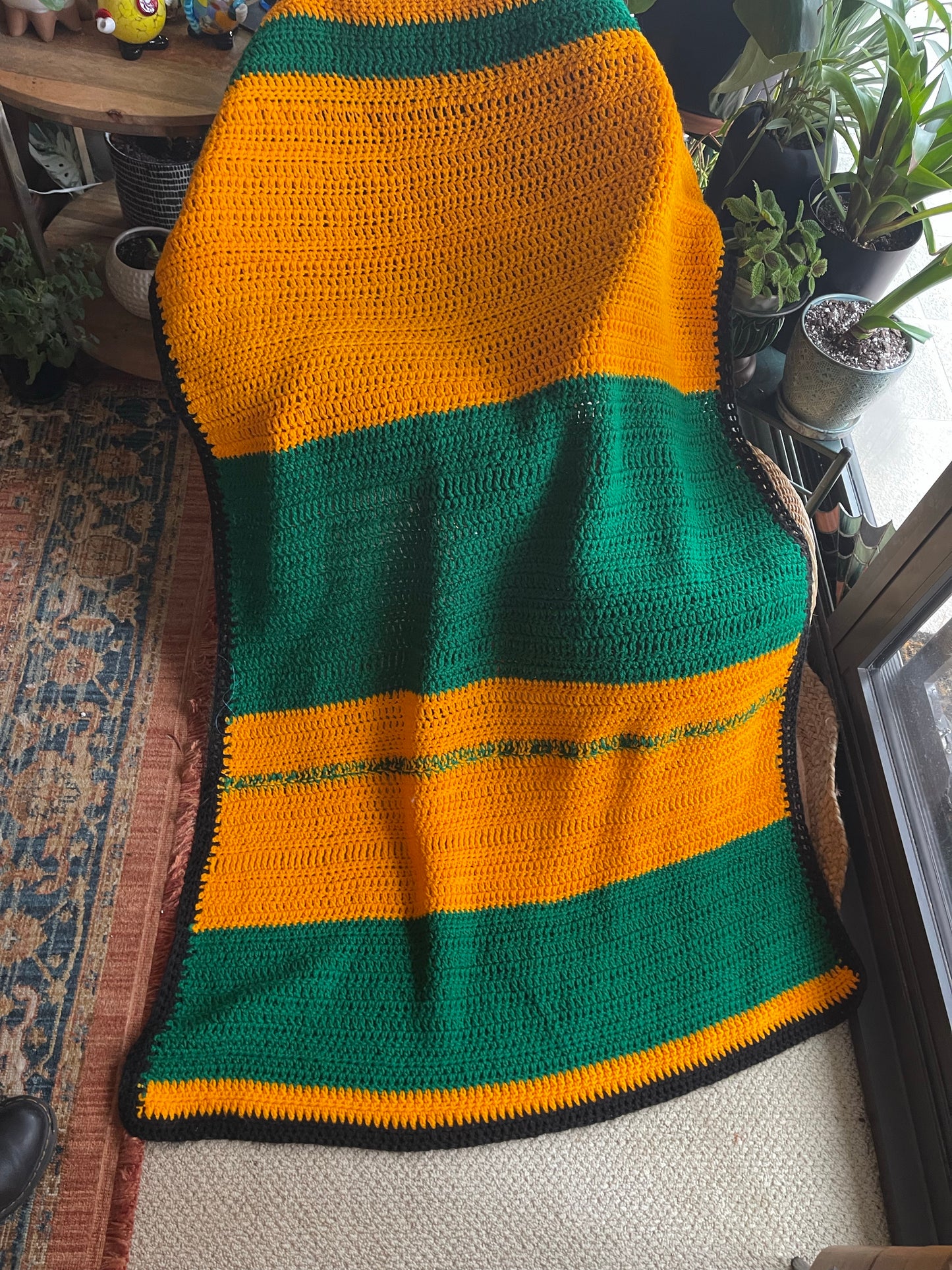 Handmade Green, Yellow & Black Afghan Throw