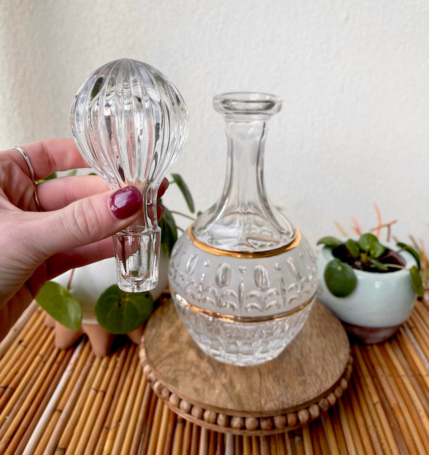 Vintage Glass & Gold Etched Decanter