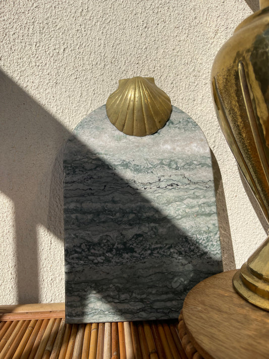 Vintage Marble & Brass Seashell Cheese Tray