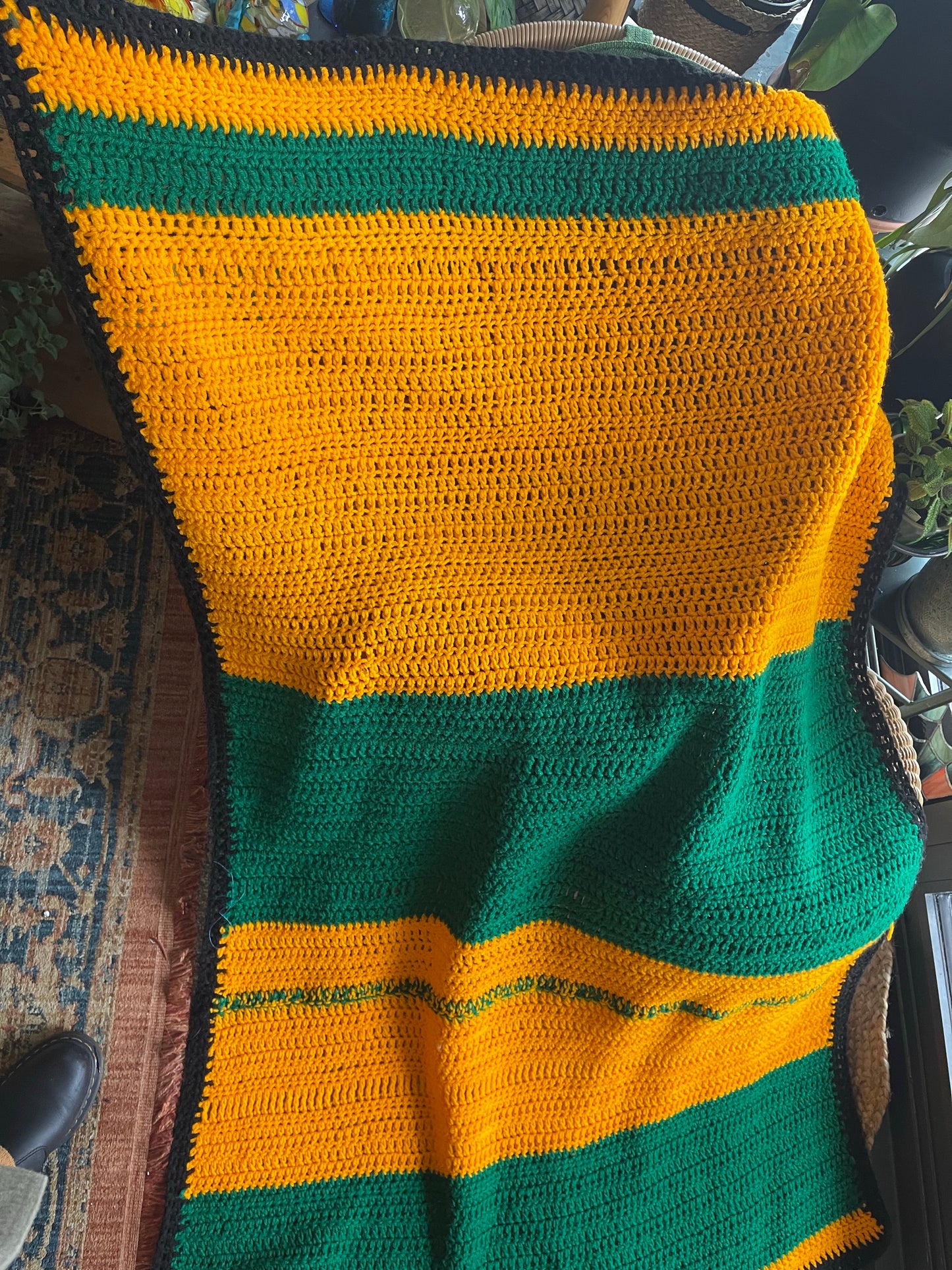 Handmade Green, Yellow & Black Afghan Throw