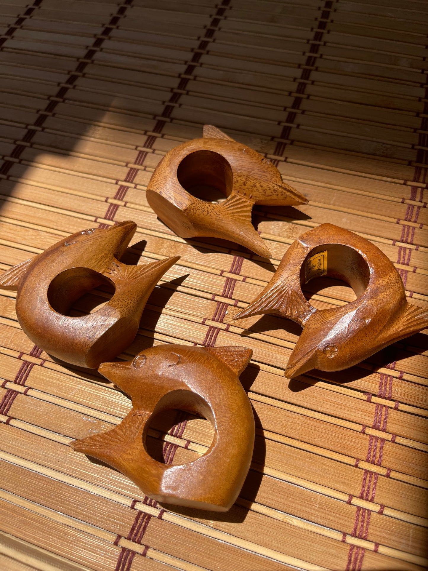 Vintage Carved Wood Dolphin Napkin Rings