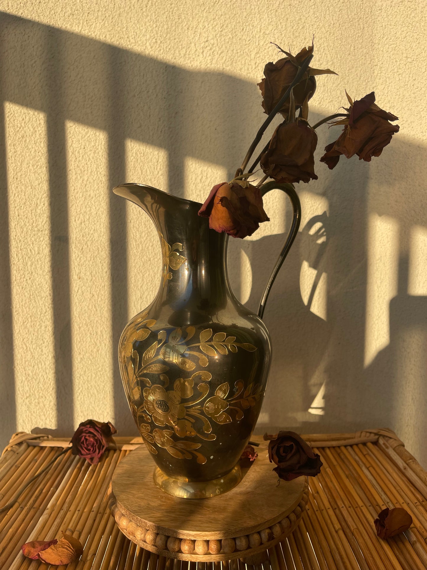 Vintage Silver & Brass Etched Pitcher