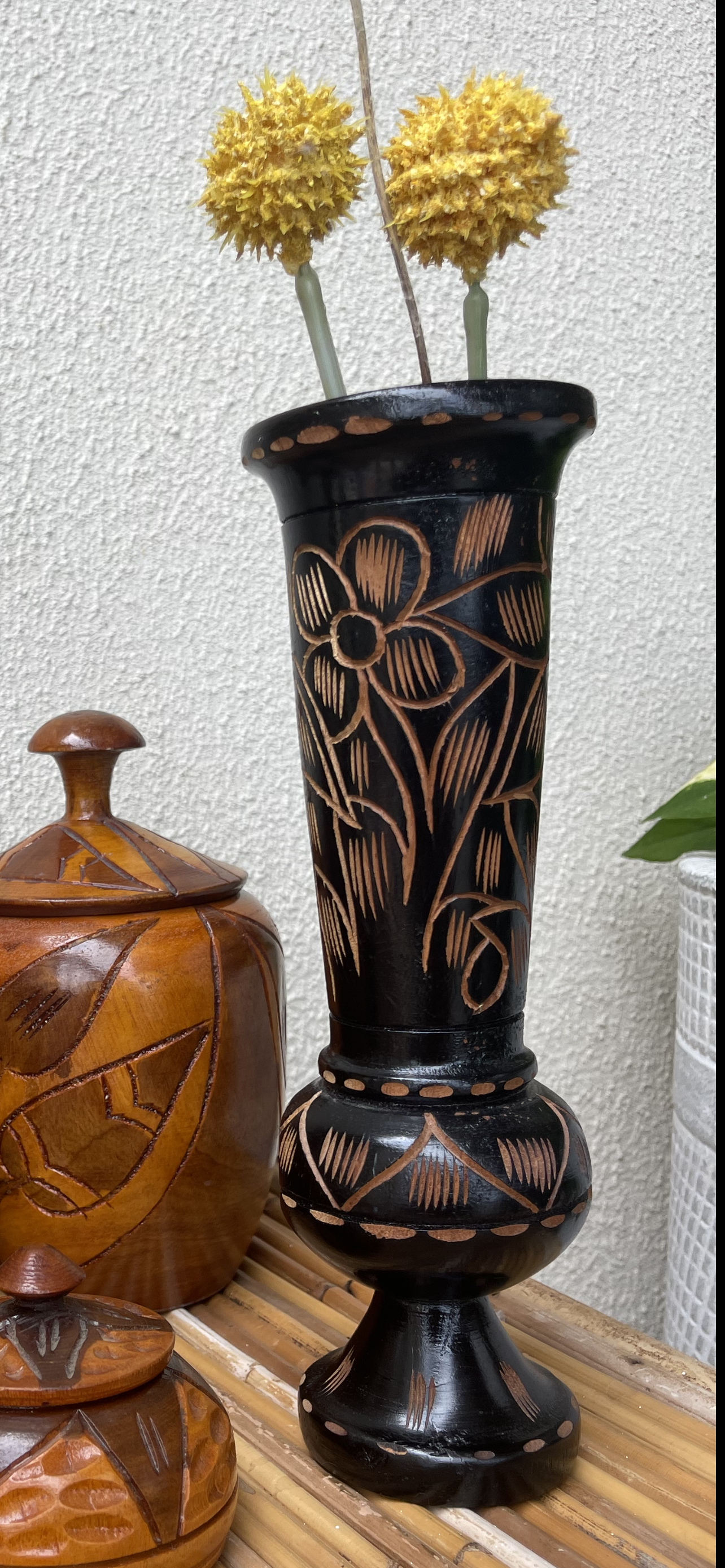 Vintage Jamaican Black Handcarved Vase