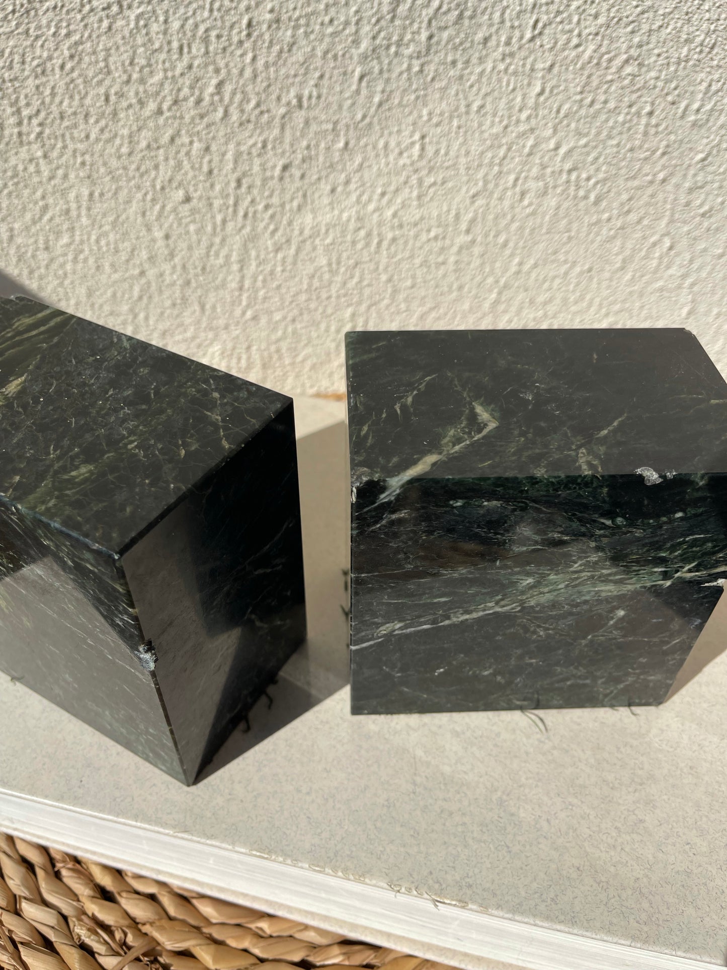 Vintage Green Granite Block Bookends