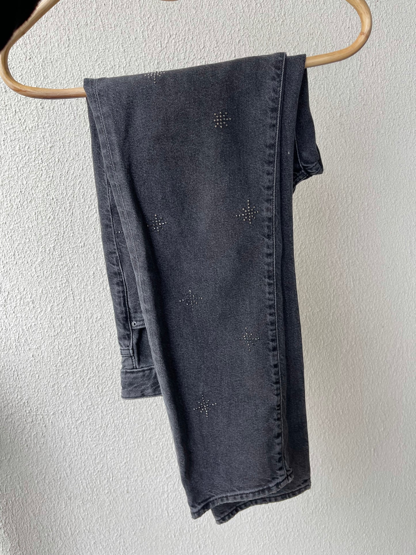 Vintage Style High Waist Black Denim Stud Jeans 28